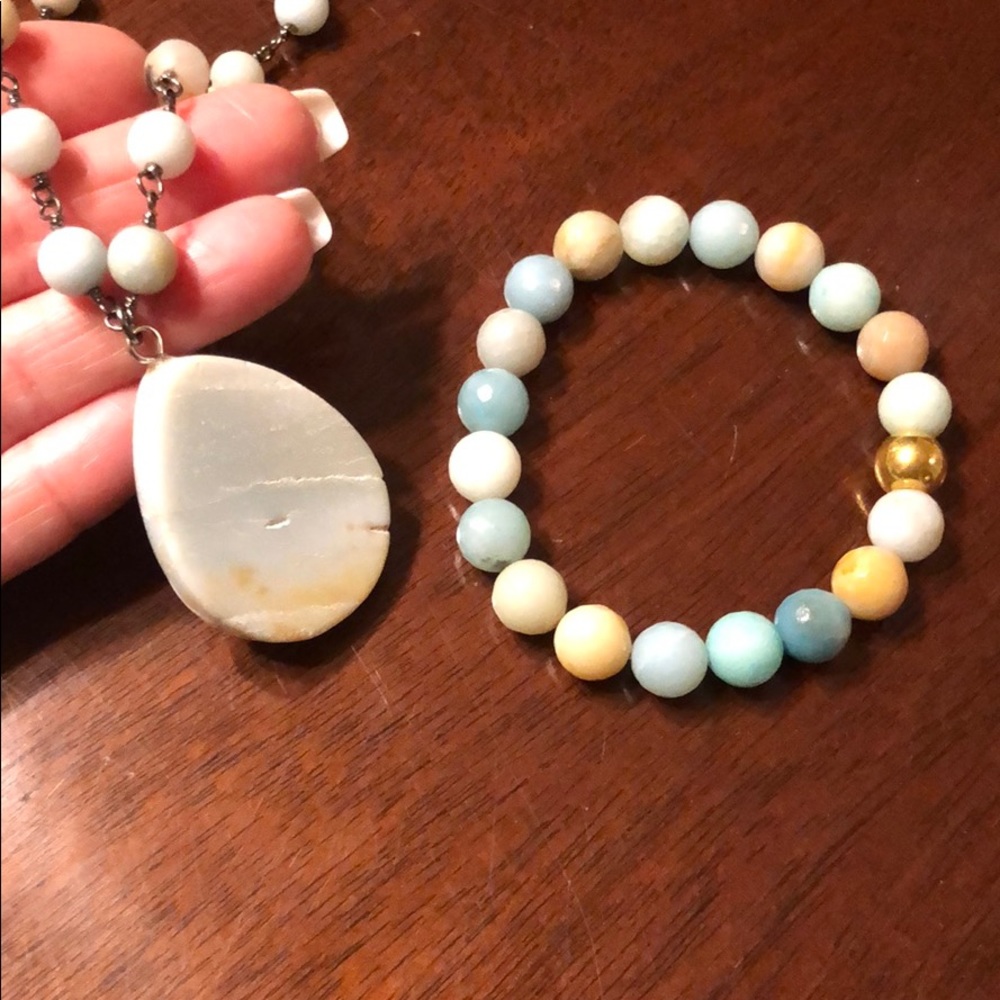 Pastel Natural Stone Beaded Necklace & Bracelet